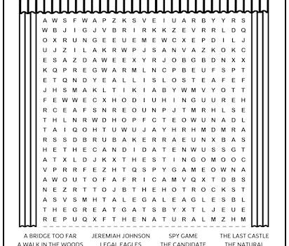 Robert Redford Movies Printable Word Search Puzzle