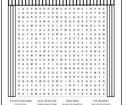 Tom Cruise Movies Printable Word Search Puzzle Tom Cruise Movies Printable Word Search Puzzle