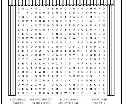 Halle Berry Movies Printable Word Search Puzzle
