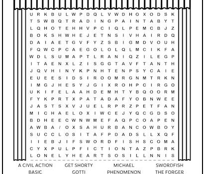 John Travolta Movies Printable Word Search Puzzle John Travolta Movies Printable Word Search Puzzle