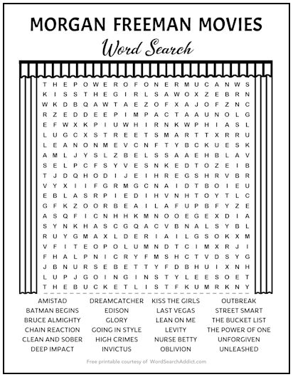 Morgan Freeman Movies Printable Word Search Puzzle