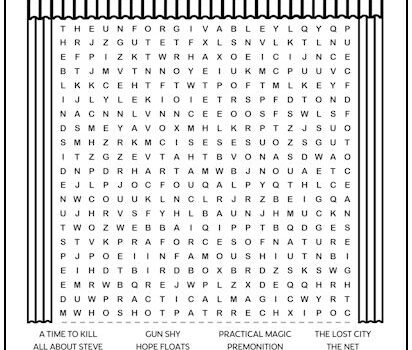 Sandra Bullock Movies Printable Word Search Puzzle
