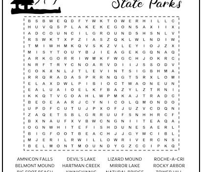 Wisconsin State Parks Printable Word Search Wisconsin State Parks Printable Word Search