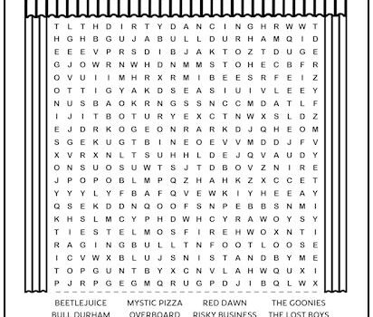 1980’s Movies Printable Word Search Puzzle 1980's Movies Printable Word Search Puzzle