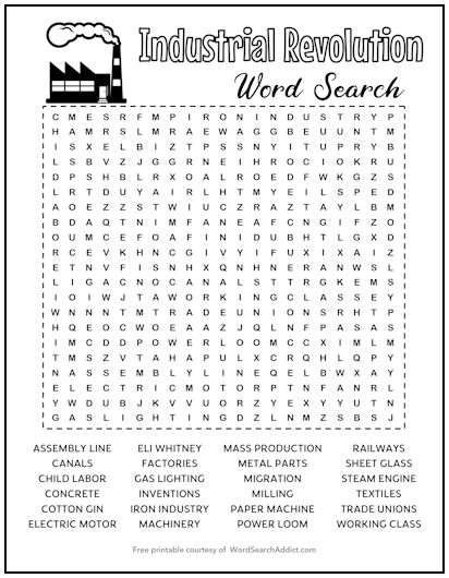 Industrial Revolution Printable Word Search