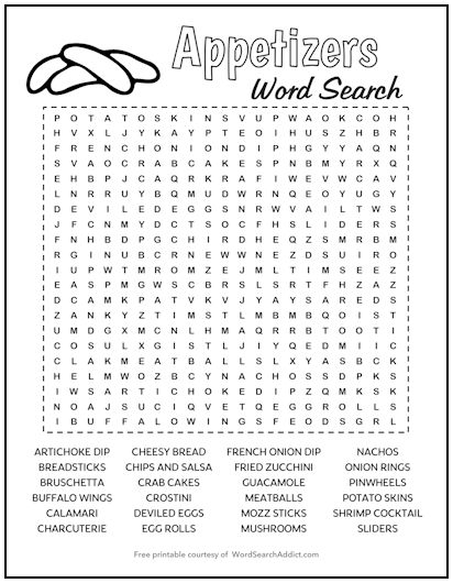 Appetizers Printable Word Search Puzzle Appetizers Printable Word Search Puzzle