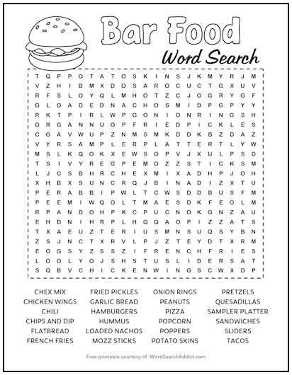 Bar Food Printable Word Search Puzzle Bar Food Printable Word Search Puzzle