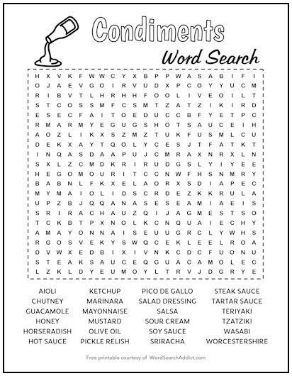 Condiments Printable Word Search Puzzle Condiments Printable Word Search Puzzle