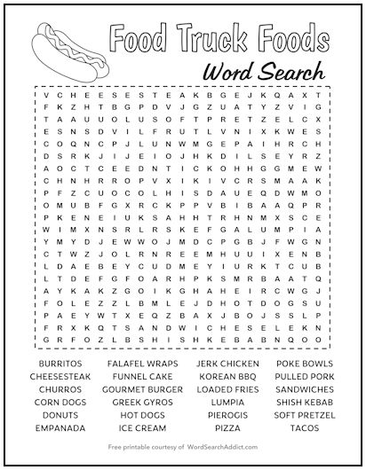 Food Truck Printable Word Search Puzzle Food Truck Foods Printable Word Search Puzzle