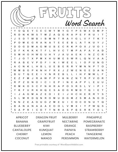 Fruits Printable Word Search Puzzle Fruits Printable Word Search Puzzle