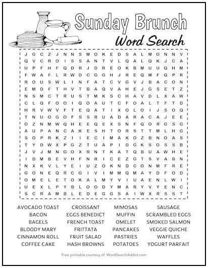 Sunday Brunch Printable Word Search Puzzle Sunday Brunch Printable Word Search Puzzle