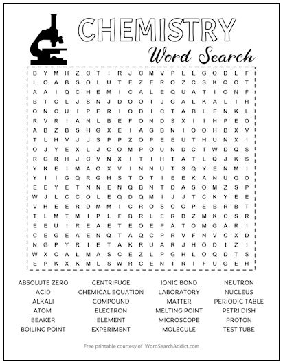 Chemistry Printable Word Search Chemistry Printable Word Search