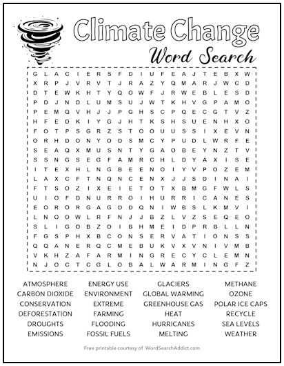 Climate Change Printable Word Search Climate Change Printable Word Search