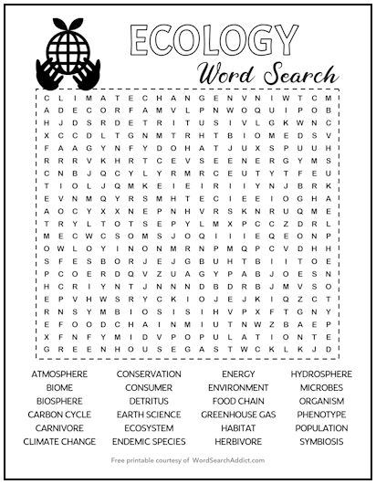Ecology Printable Word Search