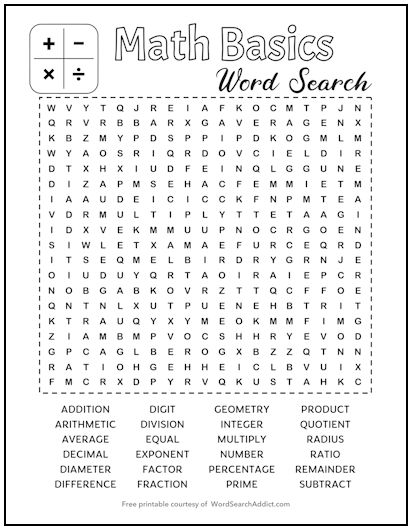 Math Basics Printable Word Search Math Basics Printable Word Search