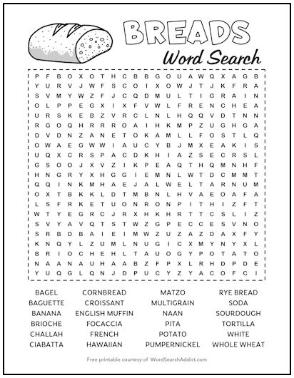 Breads Printable Word Search Puzzle