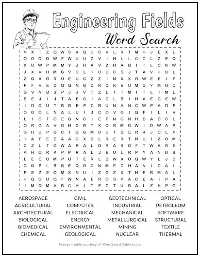 Engineering Fields Printable Word Search