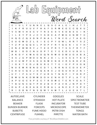 Lab Equipment Printable Word Search Puzzle