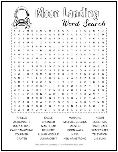 Moon Landing Printable Word Search