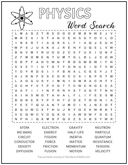 Physics Printable Word Search