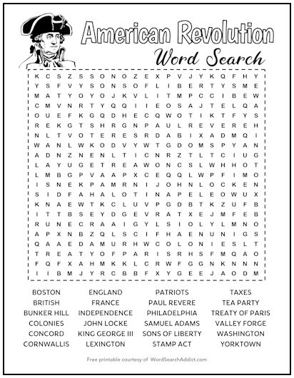 American Revolution Printable Word Search