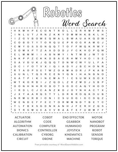 Robotics Printable Word Search Puzzle