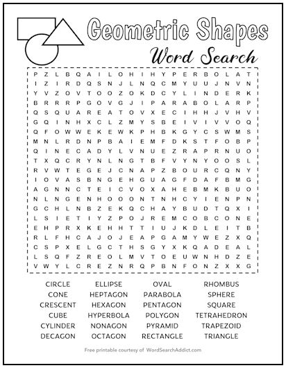 Geometric Shapes Printable Word Search