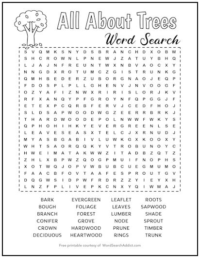 All About Trees Printable Word Search All About Trees Printable Word Search