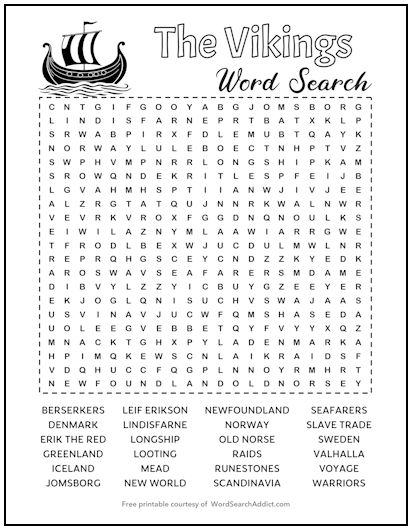 The Vikings Printable Word Search Puzzle