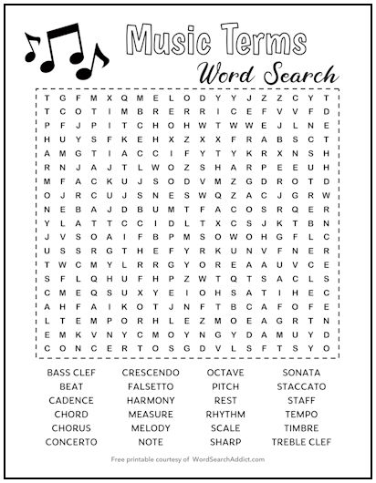 Music Terms Printable Word Search