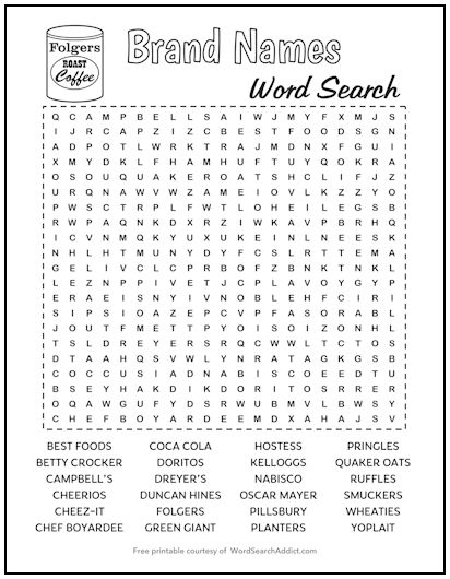 Brand Names Printable Word Search Puzzle Brand Names Printable Word Search Puzzle