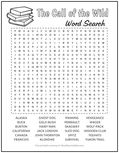 The Call of the Wild Printable Word Search