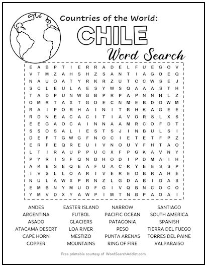 Chile Printable Word Search Puzzle