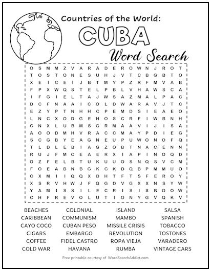 Cuba Printable Word Search Puzzle