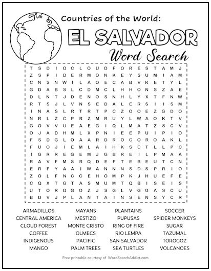 El Salvador Printable Word Search Puzzle El Salvador Printable Word Search Puzzle