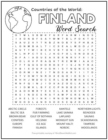 Finland Printable Word Search Puzzle