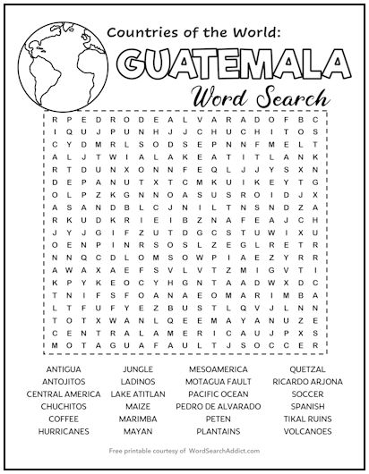 Guatemala Printable Word Search Puzzle