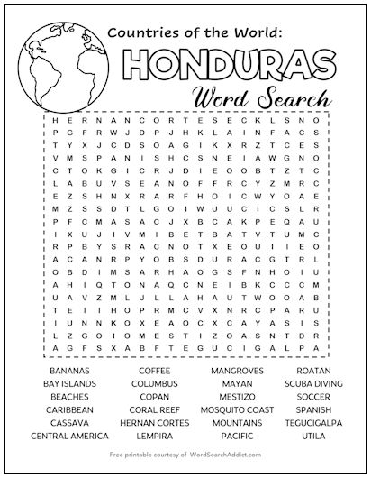 Honduras Printable Word Search Puzzle Honduras Printable Word Search Puzzle