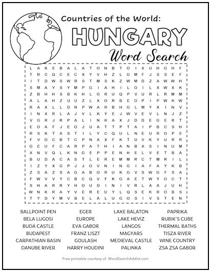 Hungary Printable Word Search Puzzle