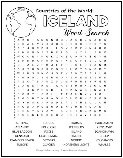 Iceland Printable Word Search Puzzle