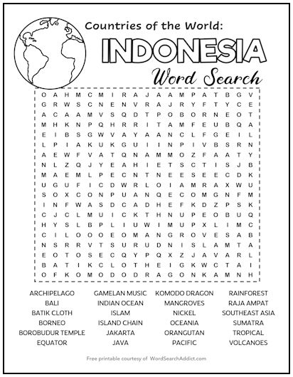Indonesia Printable Word Search Puzzle