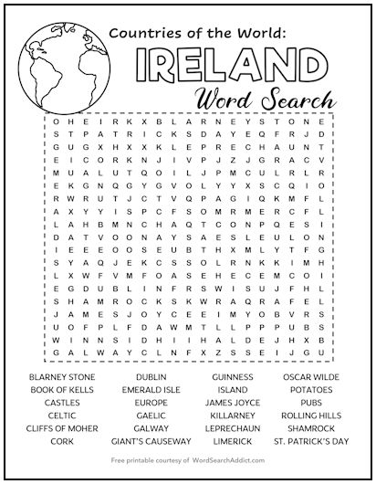 Ireland Printable Word Search Puzzle