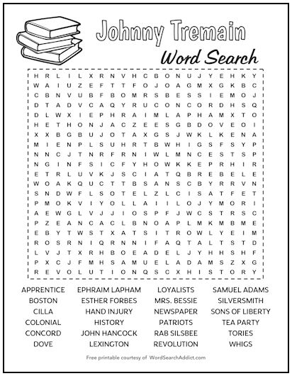 Johnny Tremain Printable Word Search