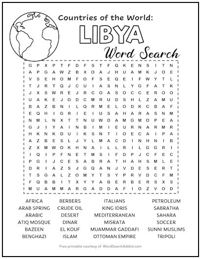 Libya Printable Word Search Puzzle Libya Printable Word Search Puzzle