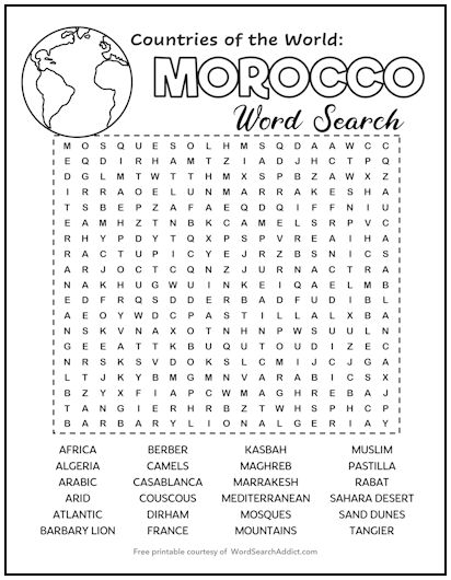 Morocco Printable Word Search Puzzle