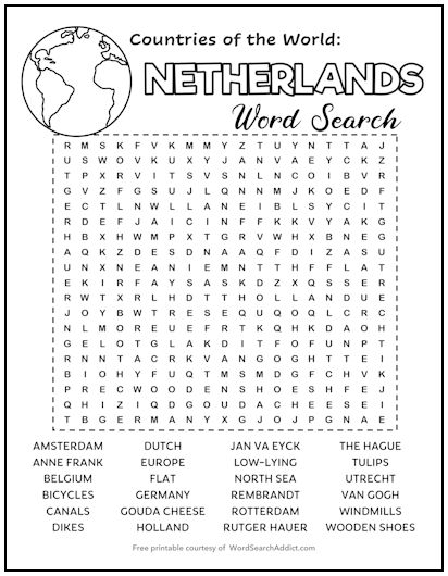 Netherlands Printable Word Search Puzzle