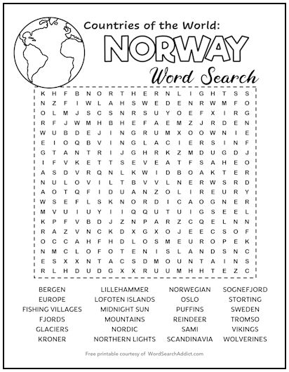 Norway Printable Word Search Puzzle