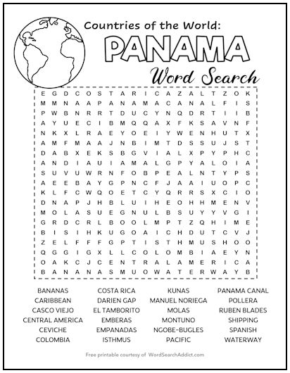 Panama Printable Word Search Puzzle Panama Printable Word Search Puzzle