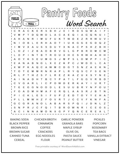 Pantry Foods Printable Word Search Puzzle