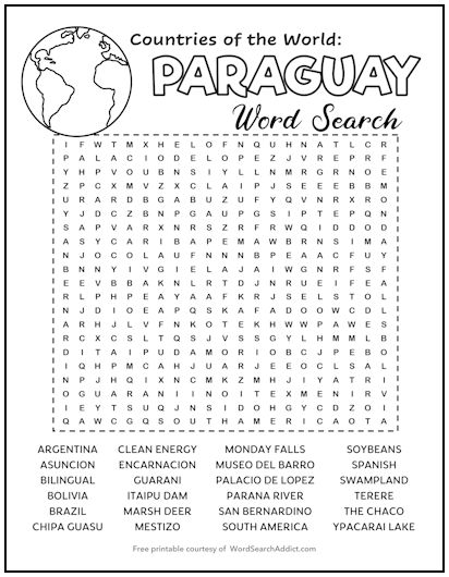 Paraguay Printable Word Search Puzzle